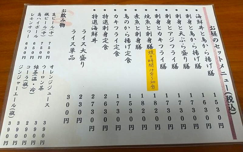 けん家のメニュー内容